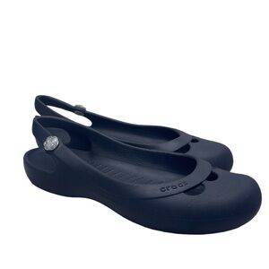 Crocs Black Rubber Slip On Slingback Ballet Flat Closed Sandal Women Shoes 7